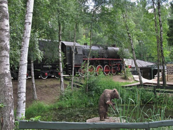 niedźwiedź na tle pociągu sowieckiego
