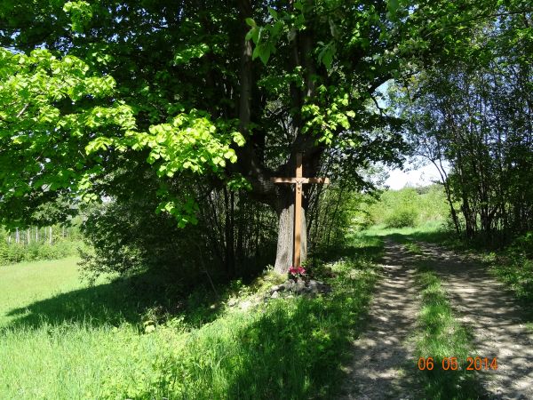 nad przysiółkiem wsi o nazwie "Przykopy" - przy polnej / leśnej drodze w kierunku na g. Kopacz prowadzącej - stoi krzyż drewniany, nowy, solidny, /mówiono, że w