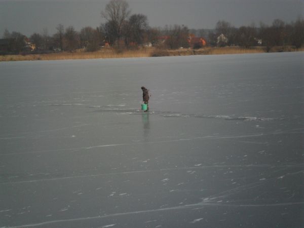 Zamarznięta, przepływająca w pobliżu  Lenartowic Odra