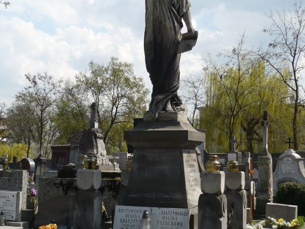 Na cmentarzu utwardzone alejki przy których ciekawe nagrobki .