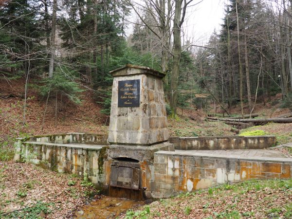 tzw. "Pamiątka" - obelisk w kształcie ostrosłupa z piaskowca z tablicą - hrabiemu Karolowi Załuskiemu, nad potokiem Bełkotka, pod obeliskiem : śluza. Warto też