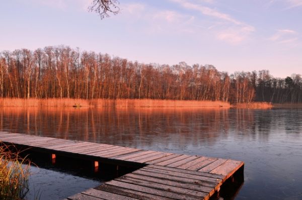 Zimowy poranek nad Jeziorem tarnowskim Dużym
