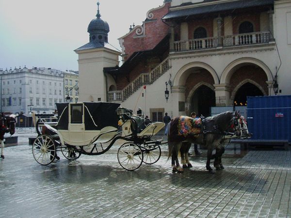 Kraków- Rynek Główny , dorożka przed Sukiennicami