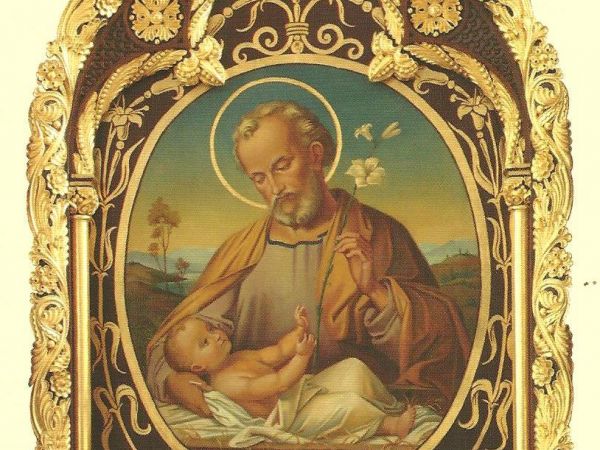 ze zbiorów prywatnych : Święty obrazek przedstawiający św. Józefa z Jezuskiem.