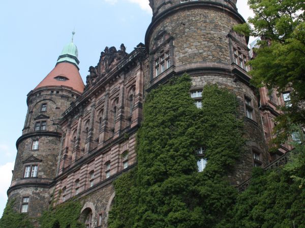 mury zamkowe - od strony prezentowanych ogrodów, widoczne wejście do  piwnic ale i lochów zamkowych. No i tu po zmroku można usłyszeć kroki Garbatego Janka - zł