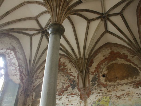 sklepienia tzw. palmowe, wsparte na pojedynczej kolumnie - w kaplicy pałacowej.