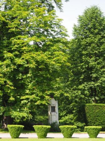 Wizerunek Matki Boskiej Częstochowskiej - na blasze - w oszklonej wnęce kapliczki ustawionej w XIXw. przy zakolu podjazdu do pałacu - kapliczki podróżnej - więc