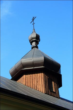 Murowana parafialna cerkiew greckokatolicka św. Michała Archanioła w Olszanach . Cerkiew została zbudowana w 1924, w miejscu wcześniejszej murowanej cerkwi, zbu