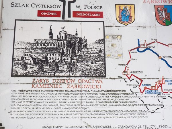 plansza - prezentuje Szlak Cysterski na Ziemi Ząbkowickiej.