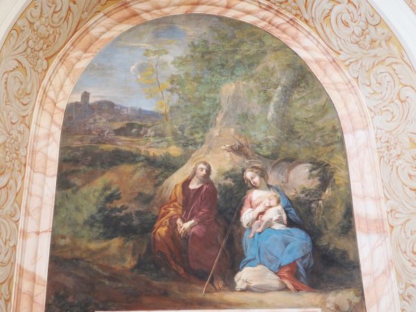 scena przedstawia : "Odpoczynek św. Rodziny w trakcie ucieczki".