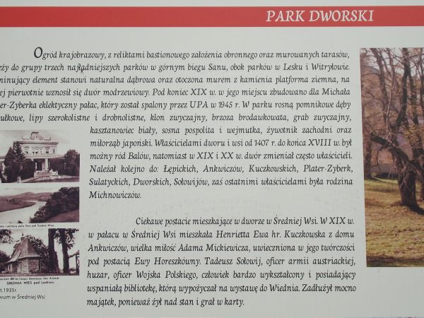 plansza przy wejściu do parku dworskiego - tam też o wielkiej miłości - gdzie Hoczew a gdzie Rzym ? - a jednak !...