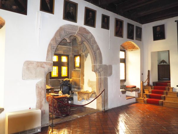 zamkowe wnętrza - tu Sala Rycerska, pod stropem portrety sarmackie, m.in. rodu Sapiehów, Zboińskich, Czartoryskich, Ewarysta Andrzeja Kuropatnickiego - wybitnej