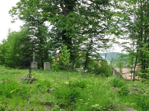 na przycerkiewnym cmentarzu, w 2008 roku cmentarz oczyszczono. Czytelna podmurówka cerkwi, prace Stowarzyszenia Dziedzictwo Mniejszości Karpackich.