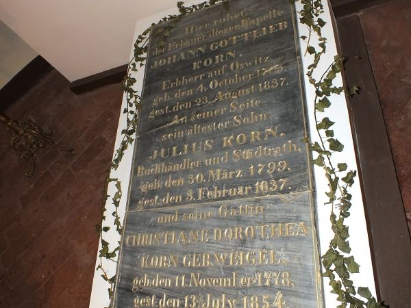 Mauzoleum  rodziny Kornów w podziemiach kapliczki Matki Boskiej