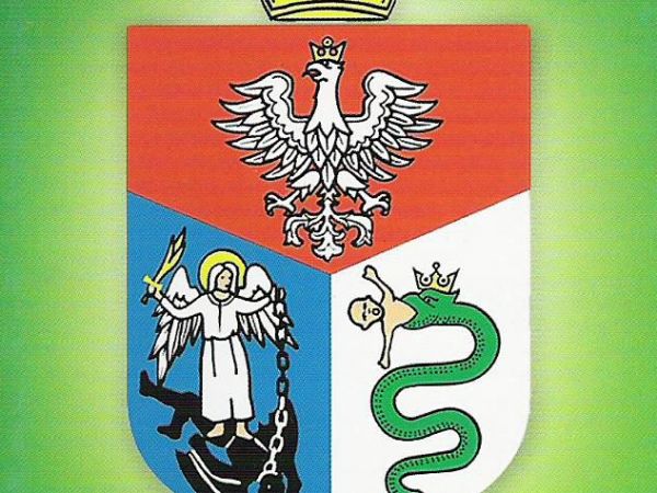 Herb Sanoka. Całość ujęto pod koroną, ponieważ Sanok do 1772r. był wolnym miastem królewskim. Warto wiedzieć, że 20.01.1339r. Sanok otrzymał prawa miejskie od o