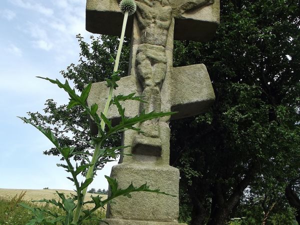 na cmentarzu w Przybyszowie - kamienny krzyż nagrobny. Warto też podkreślić, że we wsi była pracownia kamieniarska o znanej renomie w okolicy, materiał pozyskiw