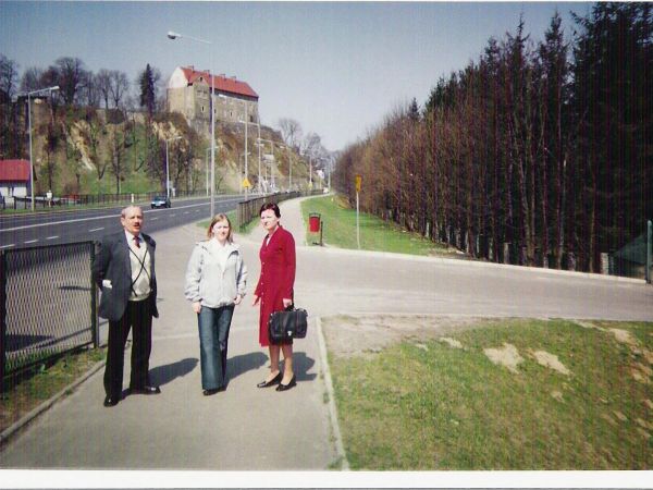 obok zespołu basenów, przy obwodnicy północnej, na wzgórzu: zamek /przed odrestaurowaniem/.