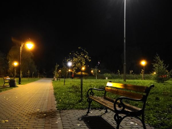 Park w Mogilnie wieczorową porą