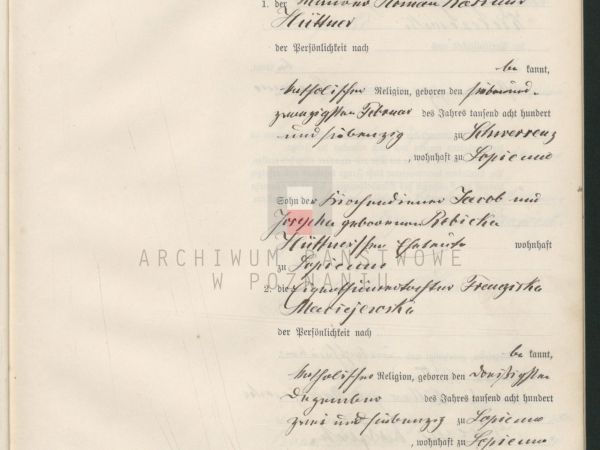 Akt ślubu moich dziadków z roku 1892 - strona 1