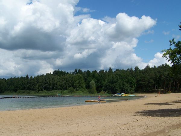 Spacerowicze na opustoszałej plaży