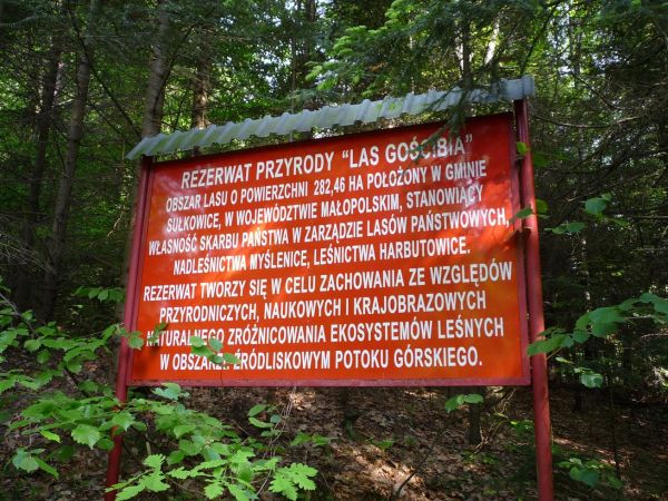 Tablica w Rezerwacie Las Gościbia