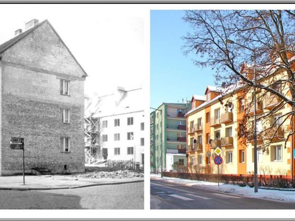 Żary ul. 1 maja nr 3.Budynek z lat -60-tych autor nieznany. Zdjęcie współczesne Marek Glibowski mieszkaniec Żar od 1954-do 1979r