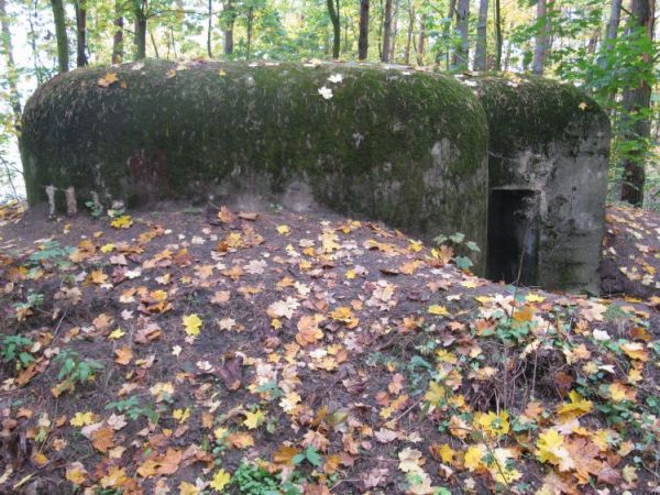 Schron nr 16 Armii "Pomorze" z 1939r. Tradytor jednostronny. Widok od strony ściany czołowej schronu, oraz przelotni.