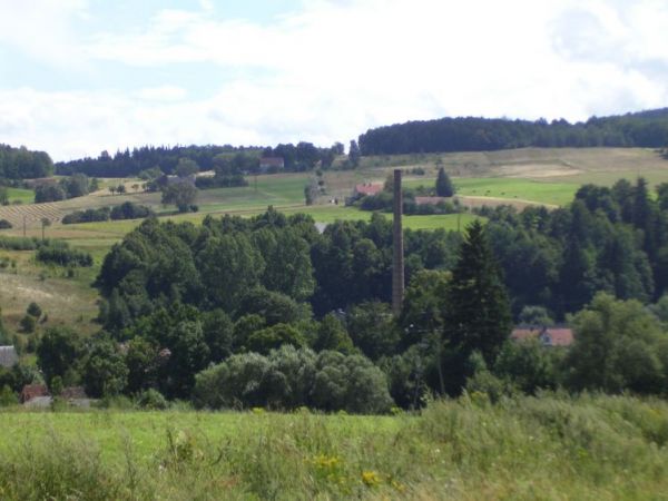 Widok  z drogi rowerowej na kolonię