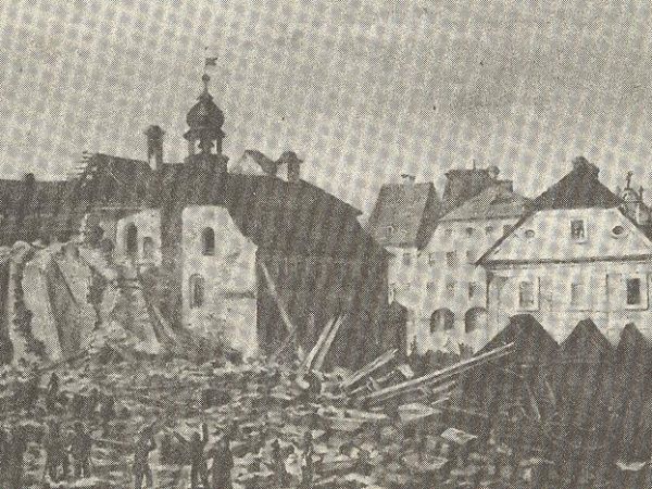 Ratusz po zawaleniu się wieży w 1831r.