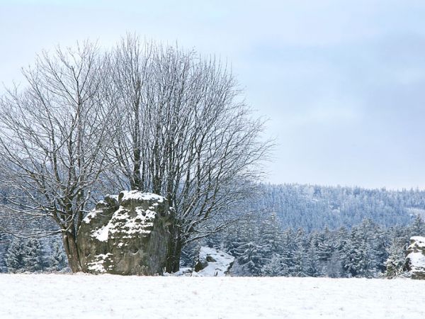 Zima w Pasterce w Górach Stołowych. Malutka, malownicza wioska u samego podnóża Szczelińca Wielkiego jest unikalną już oazą ciszy i spokoju zadziwiając przy tym