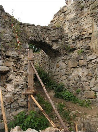 Ruiny zamku muszyńskiego zbudowanego za czasów Kazimierza Wielkiego. Zamek stanął na miejscu drewniano-ziemnego grodu, który osunął się do Popradu.