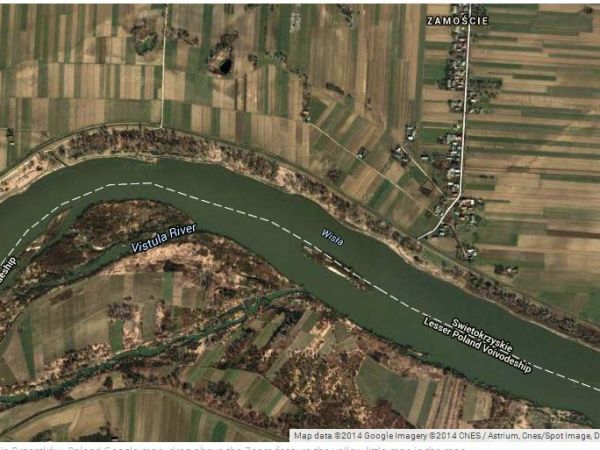 Satelitarne zdjęcie Wisły w Brzostkowie.