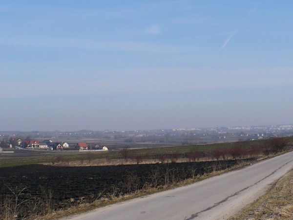 Winiary-Gaik. Droga z Winiar do Gaika. W tle widoczna panorama Buska-Zdroju.