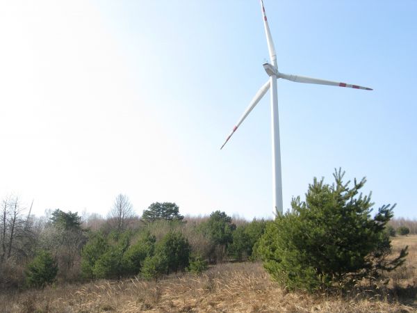 turbina wiatrowa - średnica wirnika : 92 metry, moc maksymalna pojedynczej  turbiny : 2 MW - Firma "Martifer Renewables S.A." - wiele o niej w gminie - radości