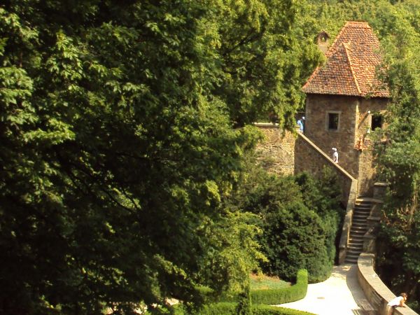 zamek - ongiś piastowska romańska warownia, pozostała kamienna wieża obronna, czworoboczna, gdzie wówczas Bolkowi rycerze pełnili straże - n/z a także fragment