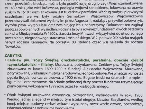 kompendium wiedzy - na planszy przy ścieżce edukacyjnej historyczno - turystycznej pieszym szlakiem spacerowym i Szlakiem Ikon Doliną Sanu.