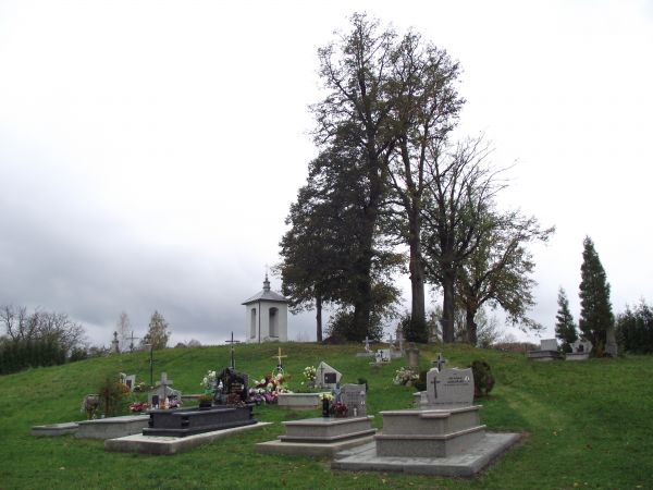 na zboczu wzgórza cerkiewnego : cmentarz a dalej dzwonnica, była też cerkiew drewniana, zbudowana w 1864r. - wyznawców obrządku greko-katolickiego po wojnie prz