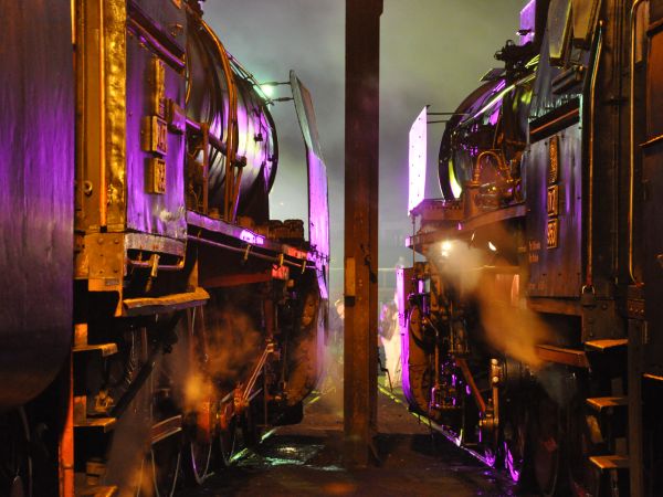 Wolsztyn, parowozy w Parowozowni po pokazie "Para, światło, dźwięk" odbywających się corocznie z okazji Dni Ziemi Wolsztyńskiej
w przeddzień Parady Parowozów.