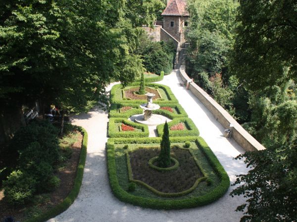 tędy, pośród ogrodów, wzdłuż tych murów - przechadza się myśliwy z Książa - wysoki, brodaty, w zielonym stroju, czasem prowadzi na smyczy parę wielkich psów, ni
