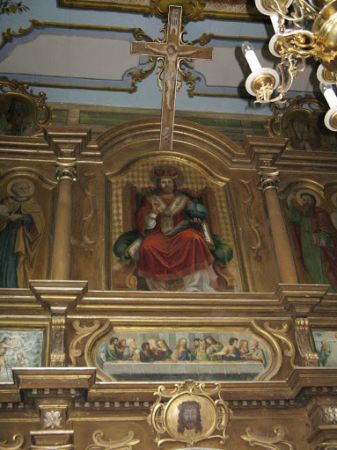 ikonostas - strefa centralna, tu Chrystus Pantokrator, poniżej Ostatnia Wieczerza, niżej Mandylion - głowa Chrystusa w cierniowej koronie - to nad carskimi wrot