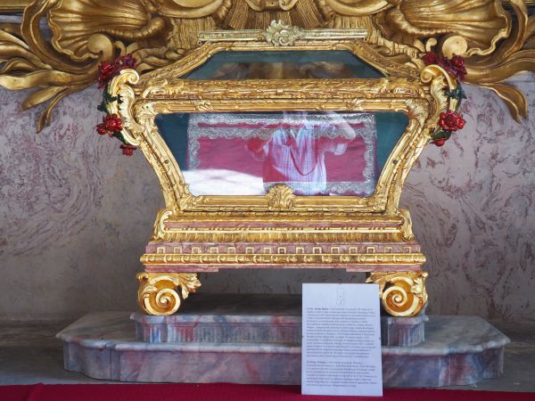 w jednym z ołtarzy : relikwie świętej Jadwigi Śląskiej. Przy postaci : zapraszam do galerii m. Trzebnica i opisów zdjęć w albumie.