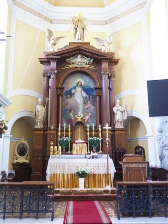 ołtarz główny w kościele pw. Wniebowzięcia NMP w parafii św. Zygmunta w Opinogórze Górnej.