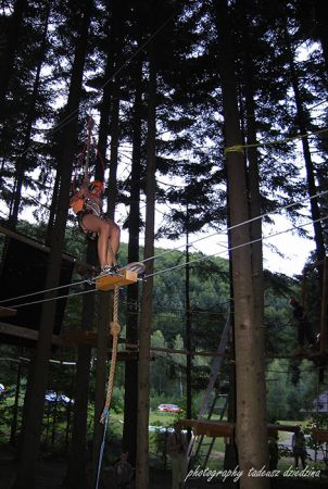 Ablandia Park Linowy na drzewach , zjazd na deskorolce po linach-Rytro.