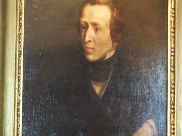 obraz - porter Fryderyka Chopina, prezentowany w dworku.