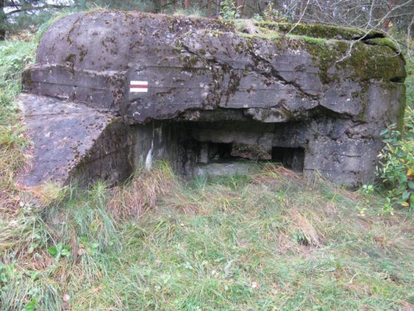 Schron nr 12 Armii "Pomorze" - tradytor dwustronny. Mocno rozbity. Widok od strony strzelnicy schronu.