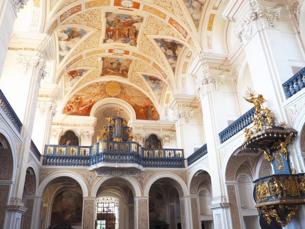 polichromia sklepienia nawy - widok na organy, powstały one ok. 1698r., po renowacji w 1994r. są w pełni sprawne - w kościele brackim pw. św. Józefa.