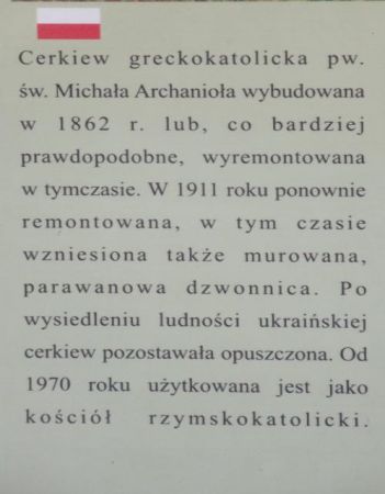 plansza tematyczna przy kościele, dawniej cerkwi.
