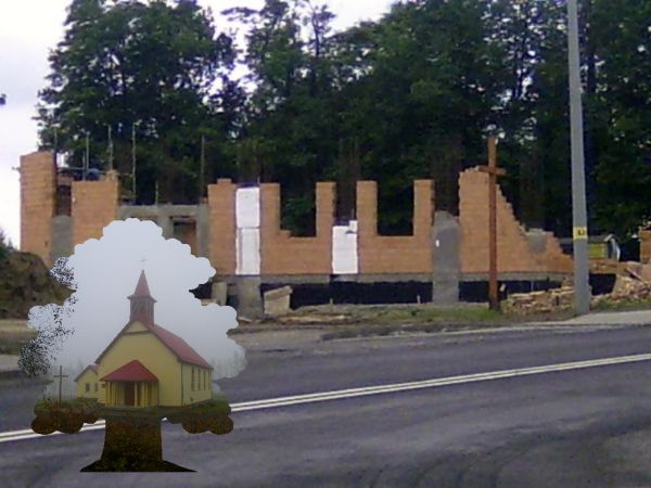 kościół w trakcie budowy i po ukończeniu