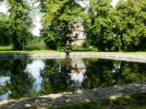Przypałacowy basen z fontanną.