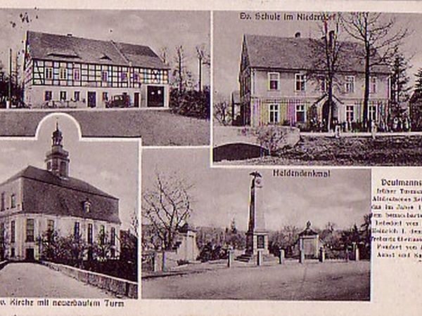 Zbylutów. Kościół ewangelicki , obok nie istniejący już  pomnik poległych